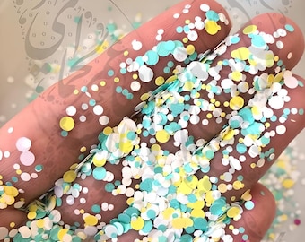 Coriandoli glitterati rotondi verdi e bianchi per nail art