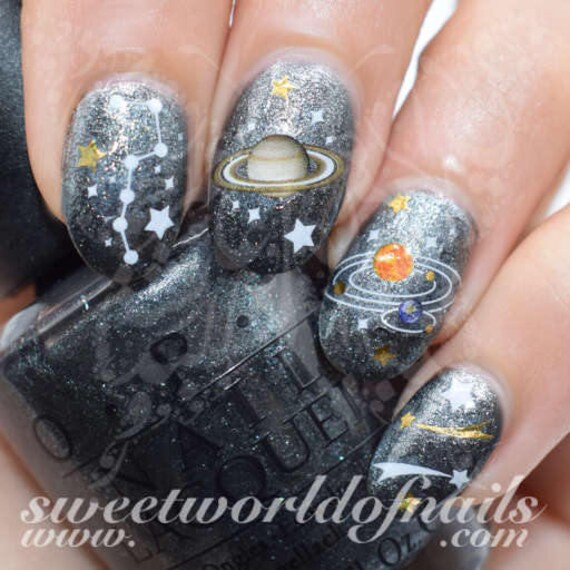 Solar System Nail Art Planets And Stars Nail Water Decals Etsy