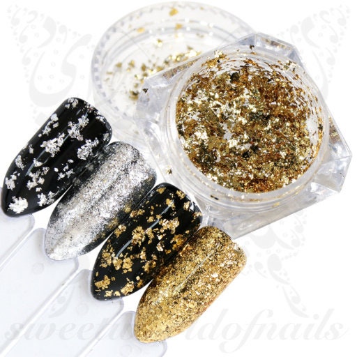 Black Friday Gold Foil Flakes, 12 Grids Sparking Laser Gold Silver Sequins  Nail Art Decoration Paillette for DIY Manicure