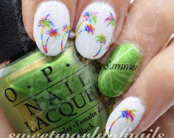 Summer Nail Art Colorful Palm Tress Nail Water Decals Slides