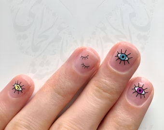 Evil Eye Nail Art Blue Red Green Eye water decals