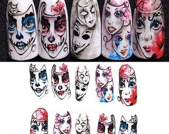 Halloween Nails Scary Skull Nail Water Decals