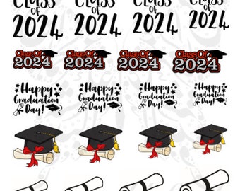 Graduation Nail Art,  Class of 2024 , Grad Diploma Water Decals, School Nails