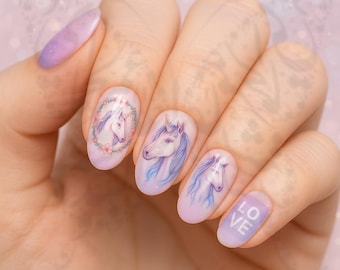 Unicorn Nail Stickers – Pastel Magical Horse Decals for Whimsical Nails
