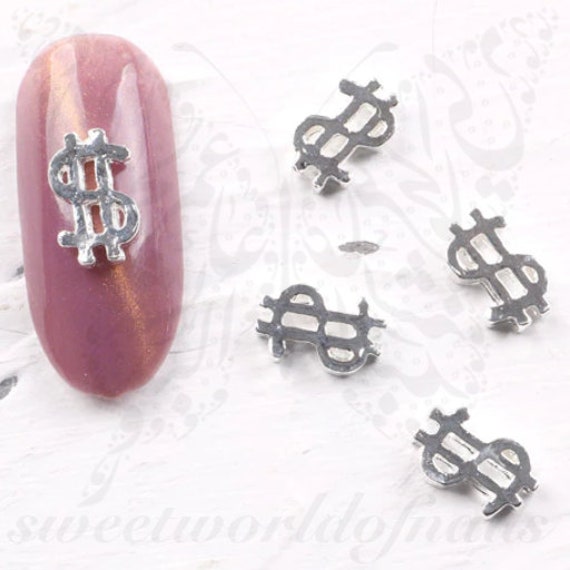 Silver Dollor Sign Nail Charms，For Nails Luxury Money Sign Nail 3D Charms 