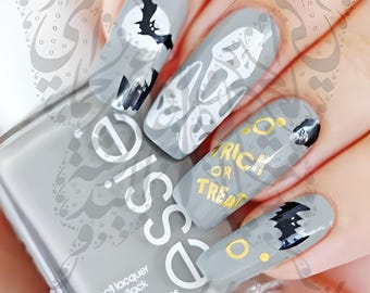 Halloween Nails Trick or Treat Nail Art stickers vleermuizen en spookgezicht