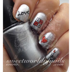 Valentine&#39;s day Nail Art Red hearts Love Water Decals