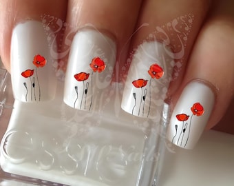 Poppy Flower Nail Art water decals