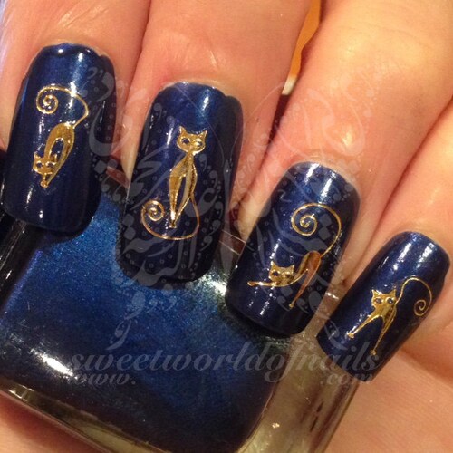 Gold Cats Nail Art Nail Water Decals Transfers Wraps Etsy