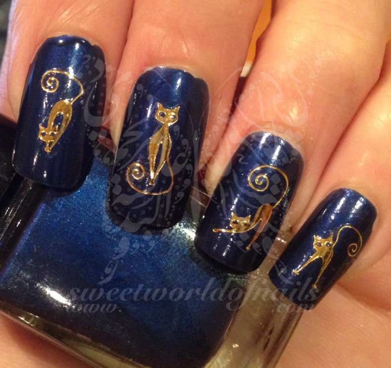 Gold Cats Nail Art Nail Water Decals Transfers Wraps Etsy