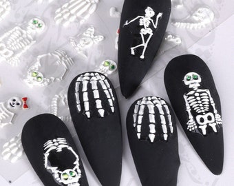 Halloween Nails 5d White Skeleton Nail Art Stickers