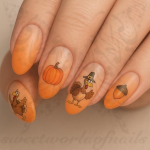 Thanksgiving Nagelabziehbild - Truthahn, Kürbis & Eichel Wasserrutsche Nail Art Sticker | Herbst-Ernte Nägel