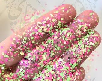 Nail Art Esagono Glitter Rosa Verde