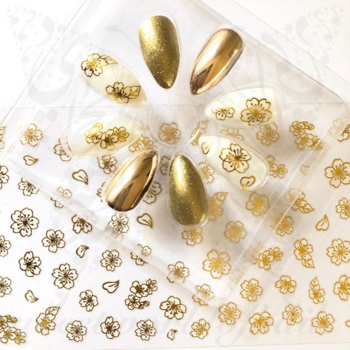 Gold Flower Nail Art Stickers Etsy