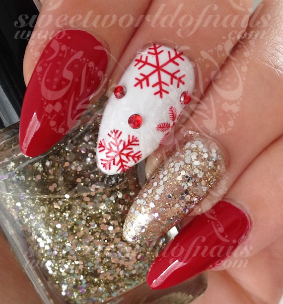 Red Snowflake Nails | How To - YouTube