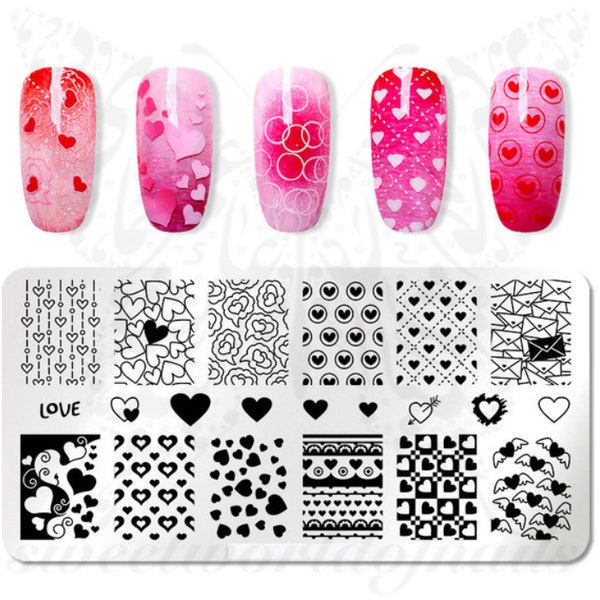 Valentine's Day Nail Art Stamping Plate, hearts nail art