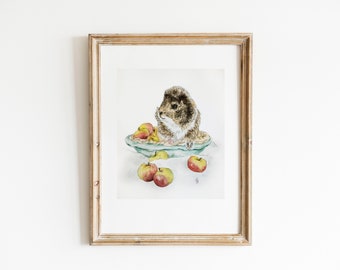 Custom Guinea Pig Watercolor Portrait, Pet Painting