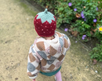 Strawberry Hat 100% Wool. Handmade in Northern Ireland.
