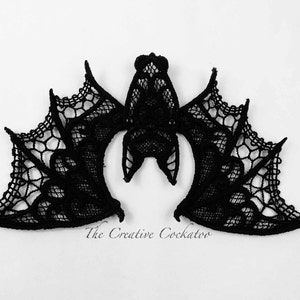 Halloween decoration, black lace bat, machine embroidery, table décor, spooky creature, scary critter, delicate lace, wall accent, handmade