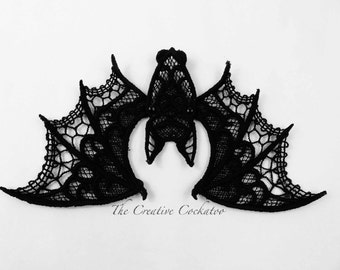 Halloween decoration, black lace bat, machine embroidery, table décor, spooky creature, scary critter, delicate lace, wall accent, handmade