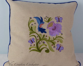kolibrie tuin decoratief kussen met Jacobean borduurwerk handgemaakt item klaar voor verzending gemaakt in de VS