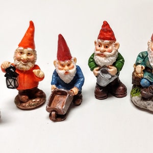 Miniature garden Gnomes for Dollhouses, Fairy Gardens, Garden Railroads, Christmas Villages, Dioramas or the garden lover 5-choices