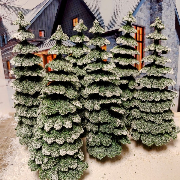 Cone Trees snow covered 6" tall 6 trees w/trunks for Model railroads, Dollhouses, Fairy Gardens, Wargaming, Christmas Villages or Dioramas