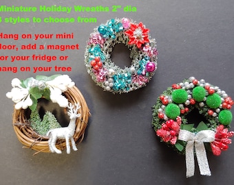 Dollhouse Wreaths Christmas - Holiday 2" dia - 1:12 Miniature for Dollhouse,Room Box,Dioramas,Lemax Christmas Villages,Fairy,Fridge magnet