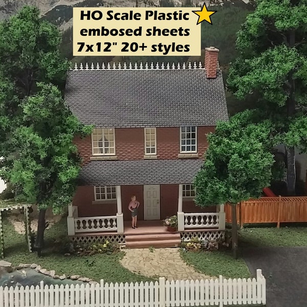 HO 1:87 Miniature Brick,Stone,Roof,Tile, 3D plastic 7"x12"sheets for Model railroads, Wargaming, Dioramas, HO buildings, Birdhouses, Terrain