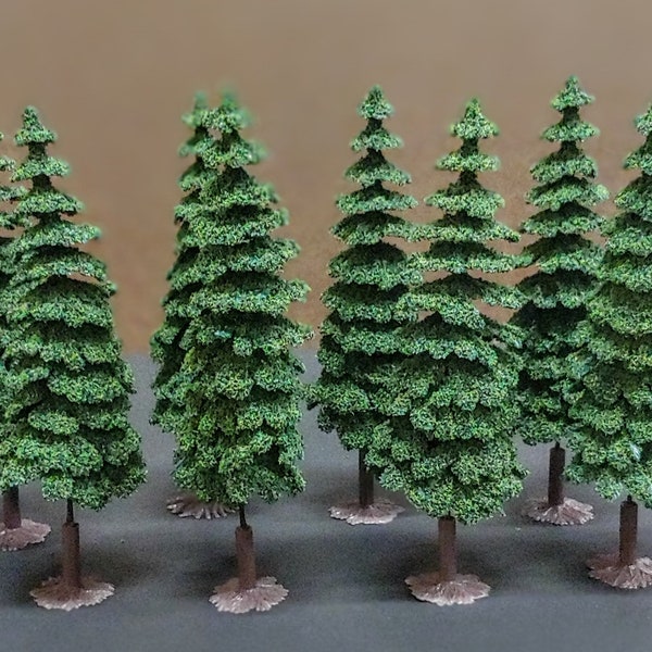 Trees mini coniferous 6" tall  w/planting trunks for Model railroads, Dollhouses, Fairy Gardens, Wargaming, Christmas Villages or Dioramas