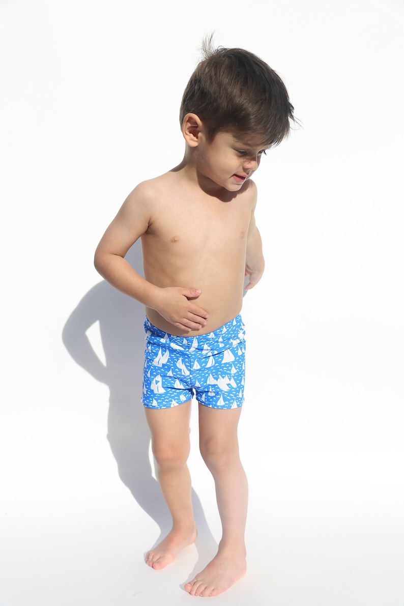 Swim Trunks Blue With Cream Boats Euro Style Swim Trunks Etsy