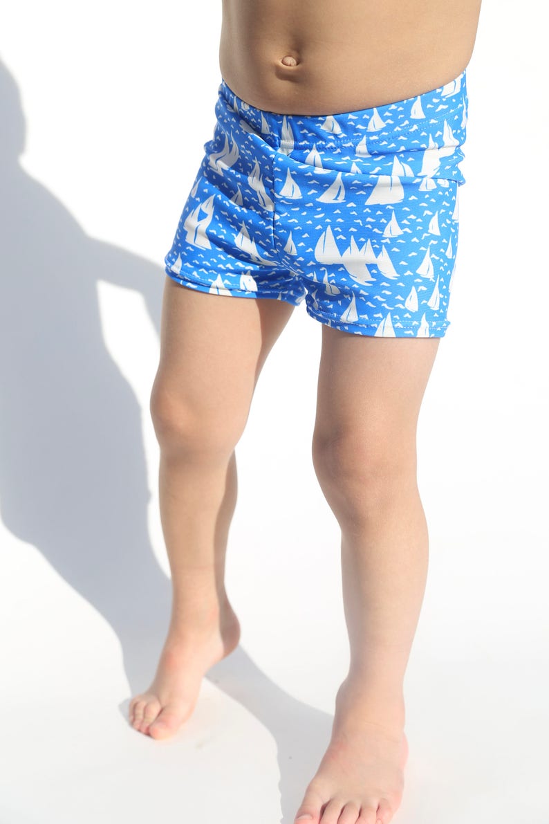 Swim Trunks Blue With Cream Boats Euro Style Swim Trunks - Etsy