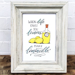 Kiedy życie daje ci cytryny, zrób limoncello - wydruk 5x7" oryginalnej sztuki akwarelowej, wózek barowy, wystrój kuchni, natychmiastowe pobranie