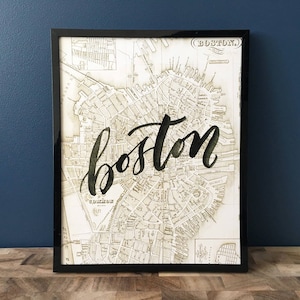 Boston Vintage carte 8 x 10» impression: art moyenâgeux, brosse calligraphie, art mural, décoration murale-téléchargement immédiat