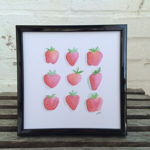 STRAWBERRIES // Print of Original Watercolor Art, Wall Art, Kitchen Decor, Fruit Series, Instant Download
