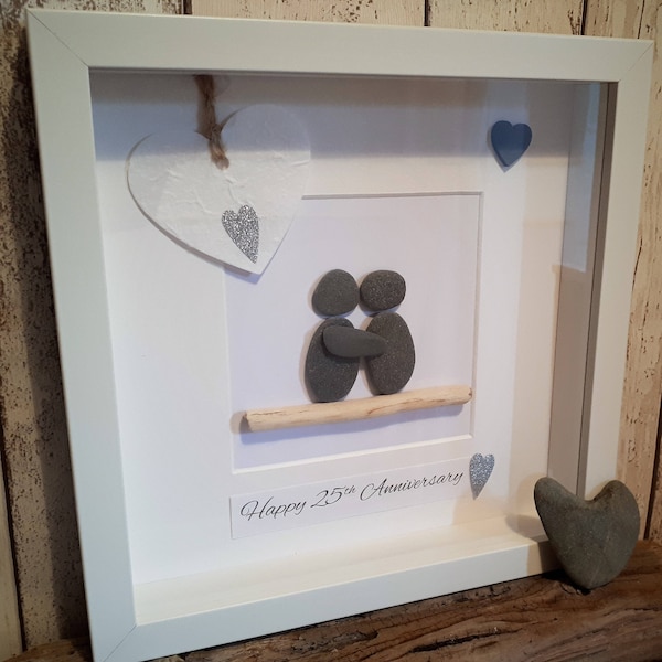 Happy 25th Anniversary - Cornish Pebble Art Picture
