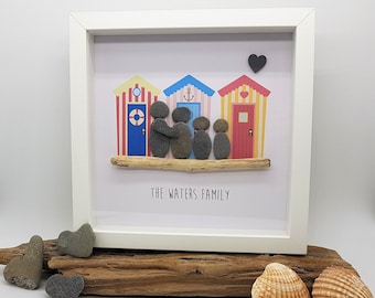 Personalised Beach Hut Family - Cornish Pebble Art Picture