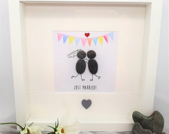 Just Married - Cornish Wedding Pebble Art Picture