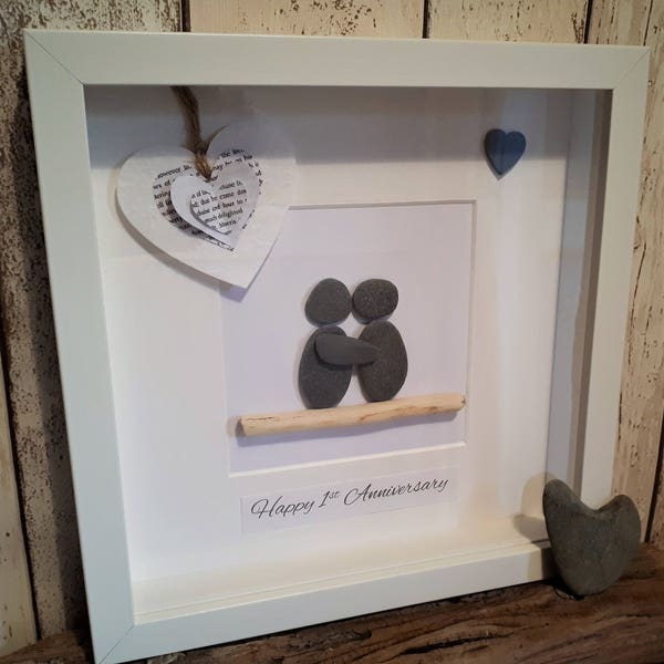 Happy 1st Anniversary - Cornish Pebble Art Picture