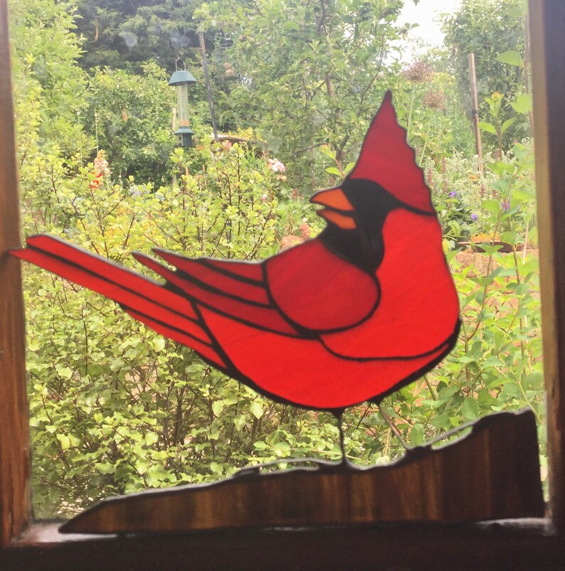 Stained Glass Cardinal Bird Suncatcher Etsy Canada