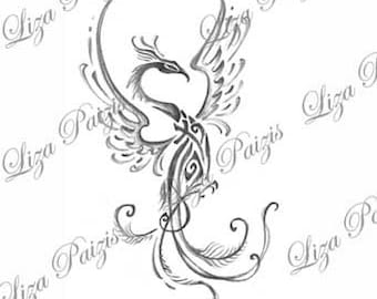Tribal phoenix dragon black and gray tattoo design