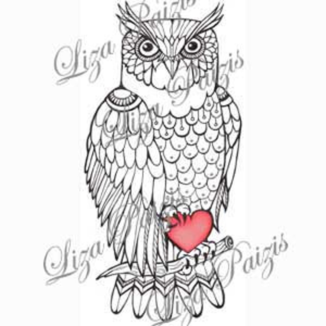 Owl Tattoo Black and White Owl Tattoo Design With Red Heart - Etsy Ireland Owl Tattoo Black and White Owl Tattoo Design With Red Heart - Etsy Ireland