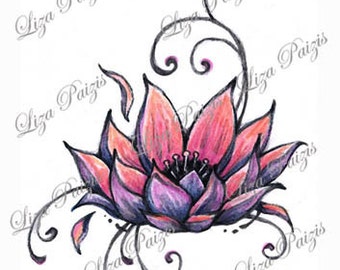 Lotus tattoo design pink lotus flower waterlily tattoo by Liza Paizis