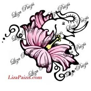 Elephant with flower tattoo small simple hippy style elephant tattoo design by Liza Paizis