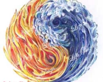 Fire Water Yin Yang tattoo design flames and waves tattoo by Liza Paizis
