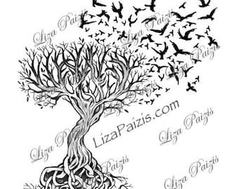 Celtic Tree of Life with crows tattoo design by Liza Paizis
