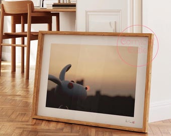 Sunset Bunny Framed Wall Art - Perfect Gift for Rabbit Lovers, Kawaii Room Decor, Dopamine Decor, Cubicle Decor, Bunny Art Prints