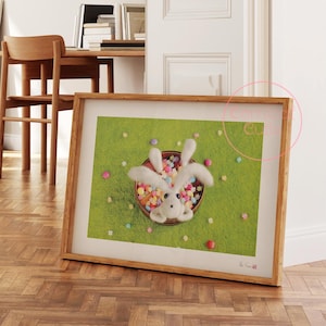 Joyful Bunny in Candy-Filled Bathtub Framed Wall Art - Perfect Gift for Rabbit Lover, Perfect for Nursery, Bathroom, Kitchen Decor