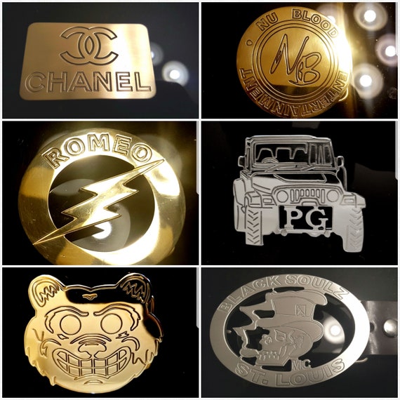 CustomNameBelts Custom Name Belt Buckle Personalized Monogram Script Cursive Polished Brass, Rose Gold, or Chrome Belt Buckle