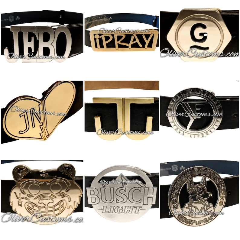3D Raised Letter Oval Custom name belt Buckle or Chrome Personalized Polished Brass Rose Gold